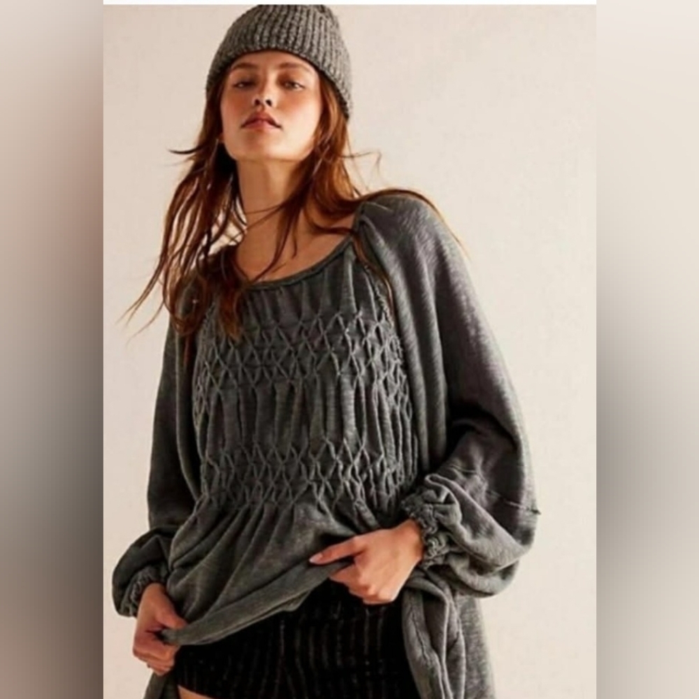 Free People Charcoal Gray Snowbell Babydoll Thermal *XS *NWT